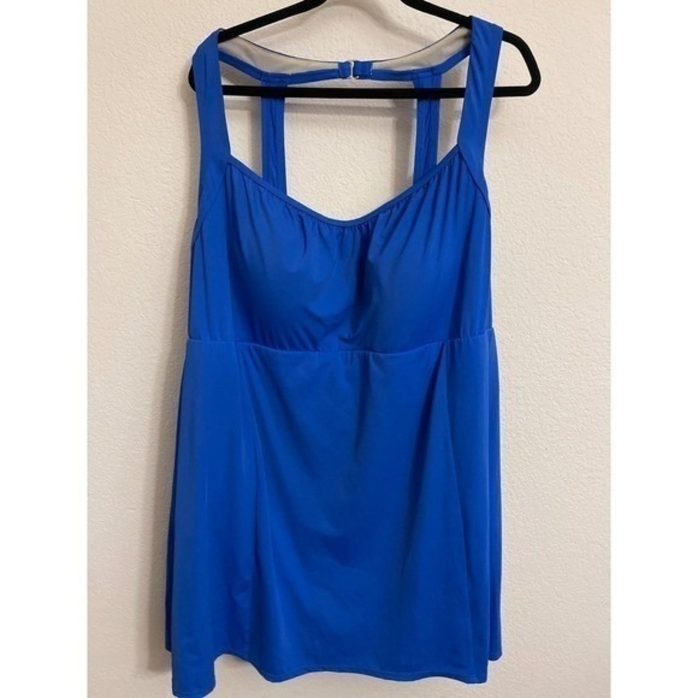 Catherines Blue Empire Waist Swim Dress Plus Size 30W Multi Strap Back